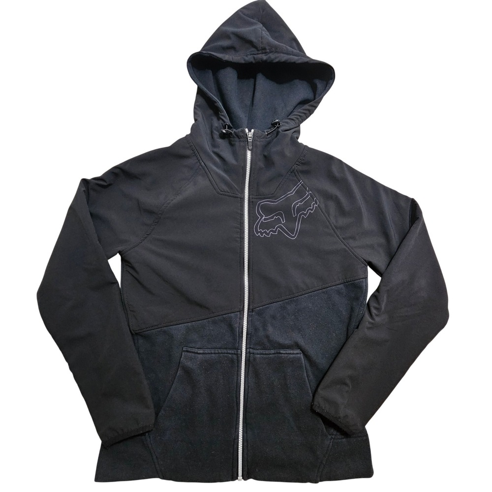 Fox Racing Hybrid Zip-Up Hoodie Small Black 18588 Logo Softshell Fleece Jacket